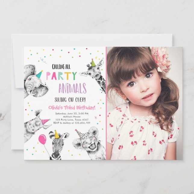 Invitation Appeler Tous Les Animaux De Fête Fille Safari Anni (Devant)