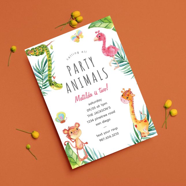 Invitation Appeler tous les animaux de fête l jolie aquarelle (Créateur téléchargé)