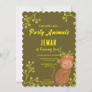 Invitation Appeler Tous Les Animaux De Fête Mignonne Singe An