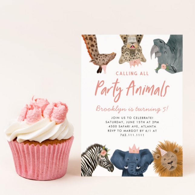 Invitation Appeler tous les animaux de fête Pink Safari Anniv (Créateur téléchargé)