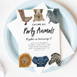 Invitation Appeler tous les animaux de fête Safari Zoo Annive