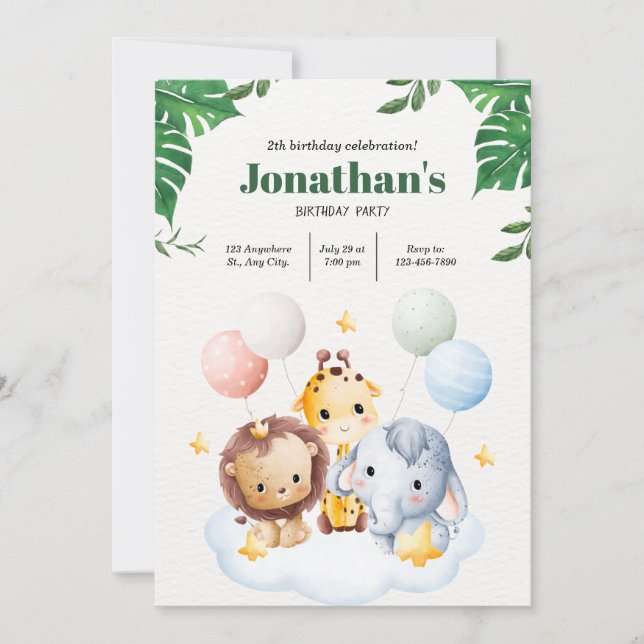 Invitation Appeler Tous Les Animaux De Fête Une Aventure Safa (Devant)