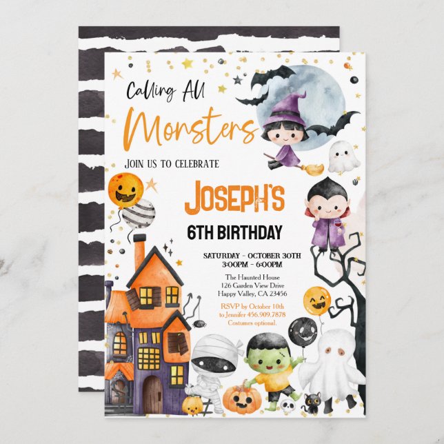Invitation Appeler tous les monstres Halloween fête d'anniver (Devant / Derrière)