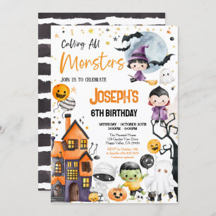 Invitation Appeler tous les monstres Halloween fête d'anniver