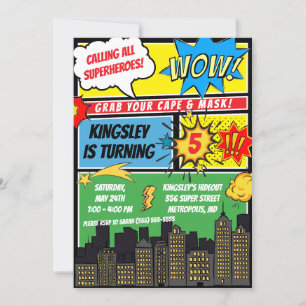 Invitation Appelle tous les super-héros ! Comics Anniversaire