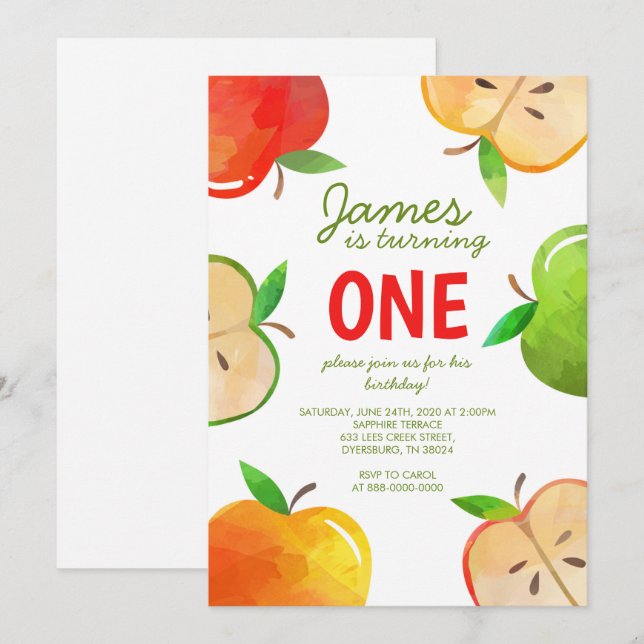 Invitation Apple 1er Anniversaire Bushel De Fun Anniversaire (Devant / Derrière)