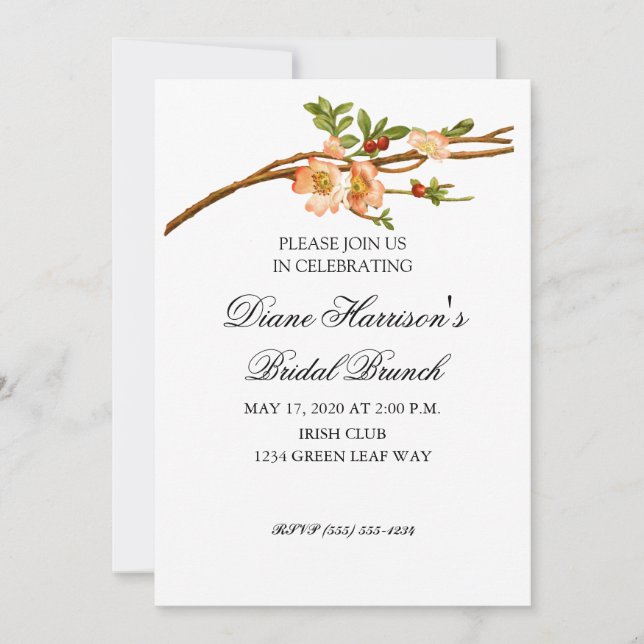 Invitation Apple Blossom Watercolor Wedding shower (Devant)