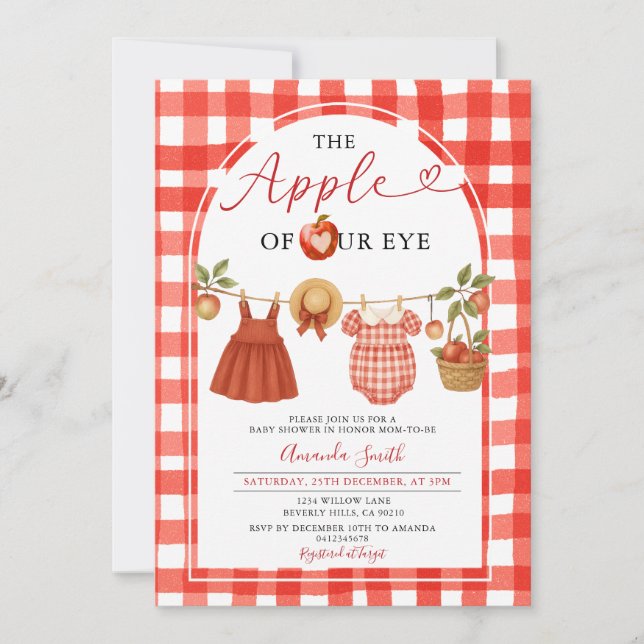 Invitation Apple Clothesline Fall Rustic En vichy Baby shower (Devant)