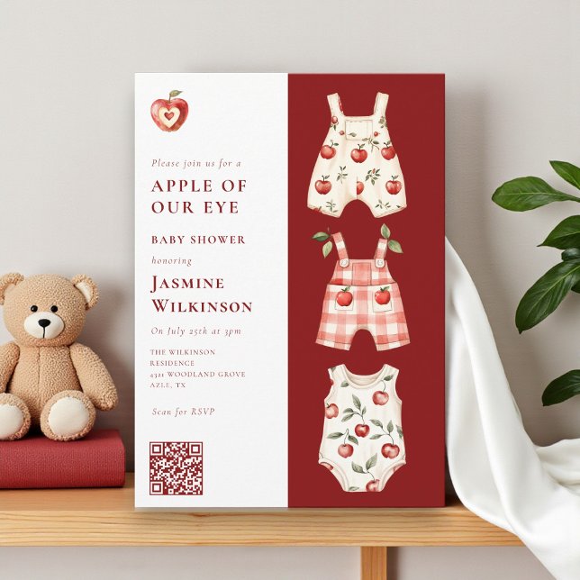 Invitation Apple de notre oeil aquarelle moderne code QR (Créateur téléchargé)