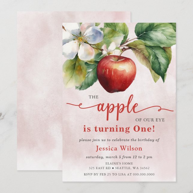 Invitation Apple de notre oeil premier anniversaire (Devant / Derrière)