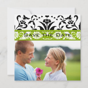 Invitation Apple Green Black Bubble Bee Damask Enregistrer la