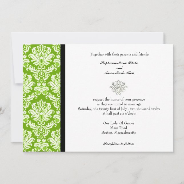 Invitation Apple Green Classic Mariage damassé (Devant)