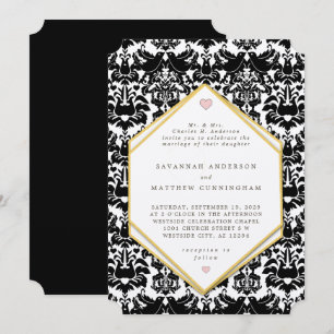 Invitation Apple Green LoveBird Vintage Mariage damassé