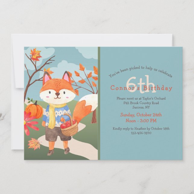 Invitation Apple Picking Fox Anniversaire (Devant)