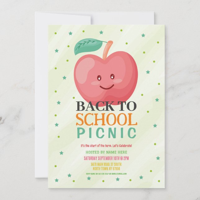 Invitation Apple Retour À La Fête À L'École Pique-Nique Présc (Devant)