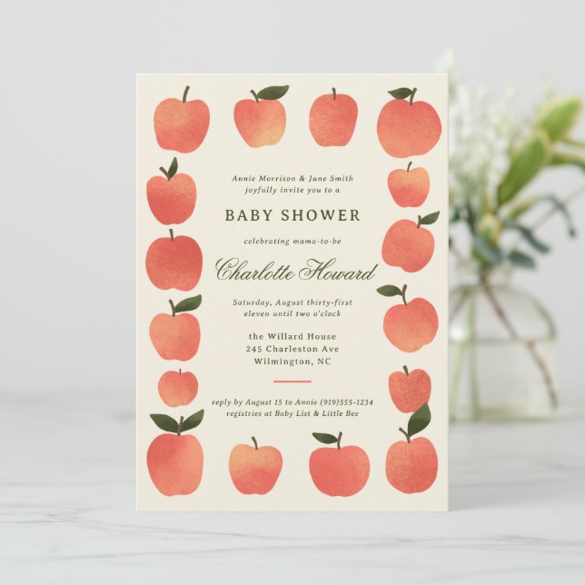 Invitation Apple Theme Fall Harvest Baby Shower (Debout devant)
