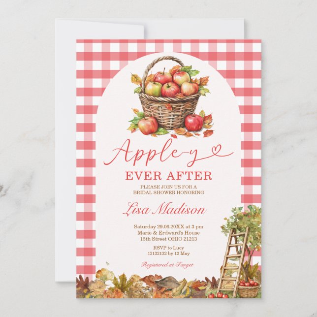 Invitation Apple-y Ever After Orchard Red Plaid Bridal Shower (Devant)