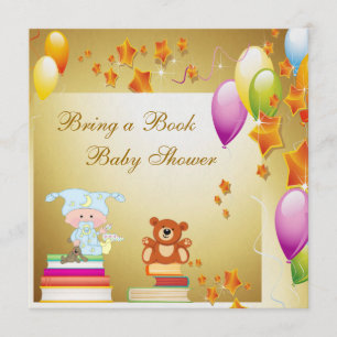 Invitation Apportez à un livre le baby shower élégant d'or de