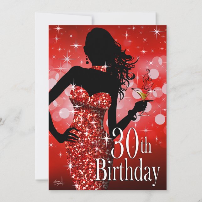 Invitation Apportez rouge de l'anniversaire | d'étincelle de (Devant)