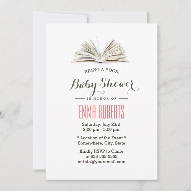Invitation Apportez un Baby shower de demande de livre (Devant)
