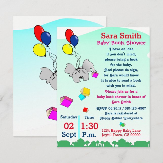 Invitation Apportez Un Baby shower De Livre (Devant / Derrière)
