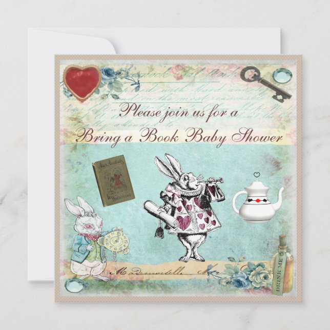 Invitation Apportez un livre Alice dans le Baby shower Wonder (Devant)
