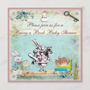 Invitation Apportez un livre Alice et le baby shower de chat