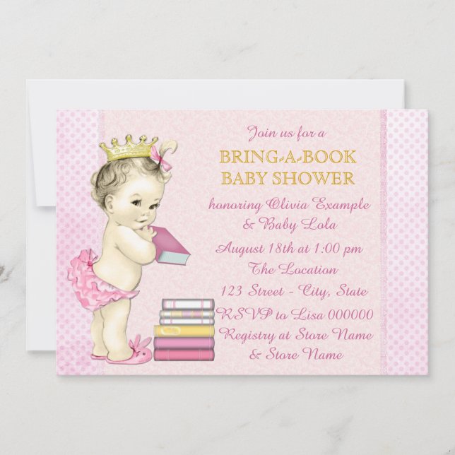 Invitation Apportez un livre Baby Girl Shower (Devant)