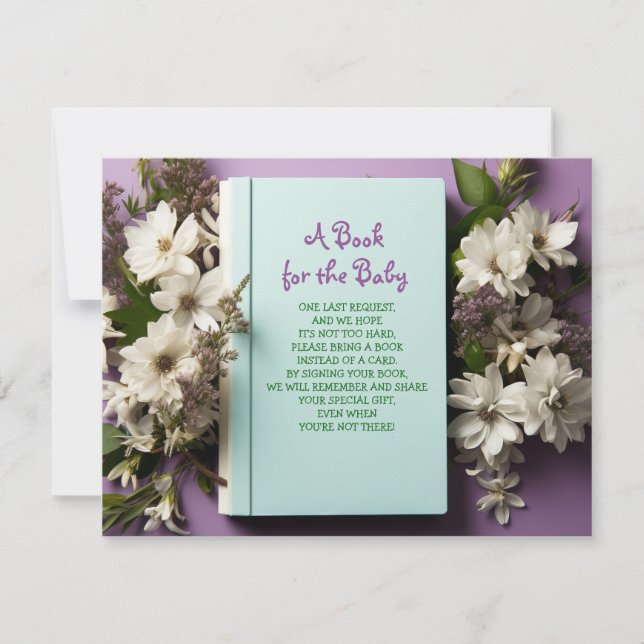 Invitation APPORTEZ UN LIVRE Purple Mint Green Flowers Baby s (Devant)
