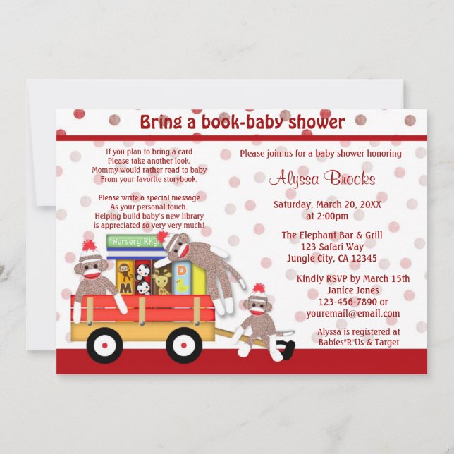 Invitation Apportez un singe de chaussette d'invitation de (Devant)