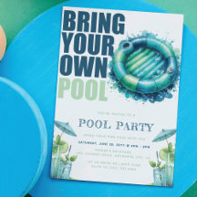 Apportez Votre Propre Fête de Piscine Bleu Turquoi