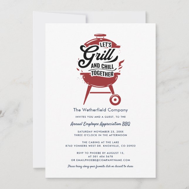 Invitation Appréciation des employés Grill et Chill BBQ (Devant)