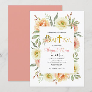 Invitation Apprivoiser les fleurs d'aquarelle fille baptême f