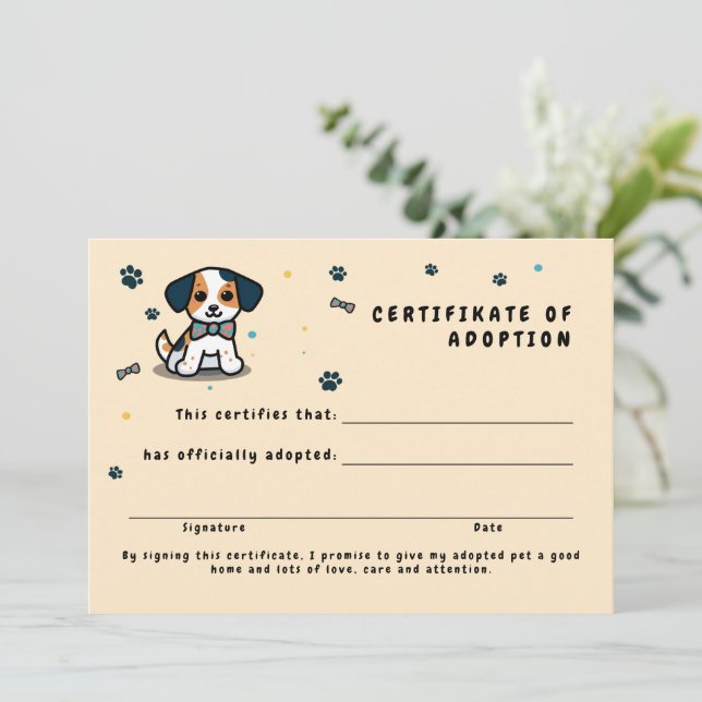 Invitation Approbation certifikate kawaii chiot (Debout devant)