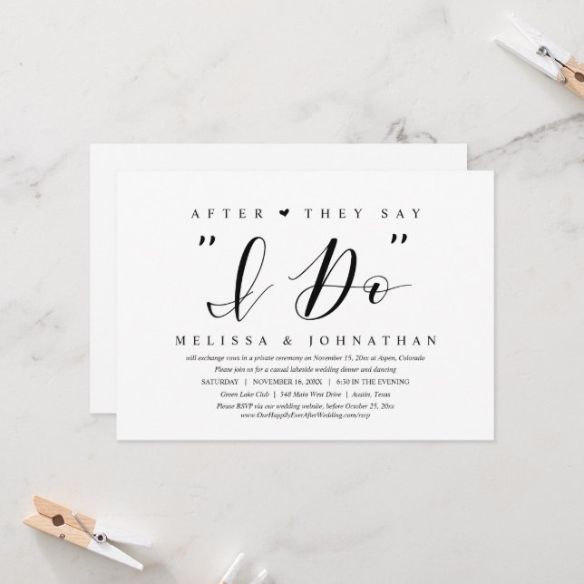 Invitation Après avoir dit oui, dîner d'élopement de mariage (Devant/Arrière en situation)