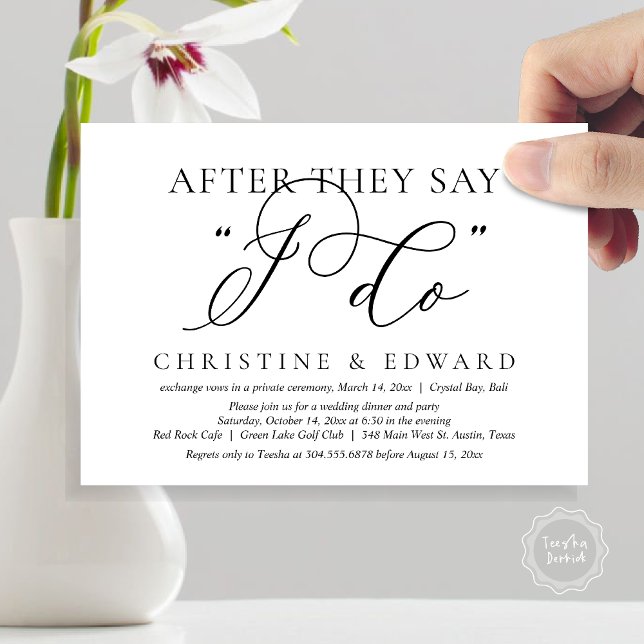 Invitation Après Avoir Dit Que Je Le Fais, Dîner Mariage Elop (After They Say I Do, Wedding Elopement Dinner Invitation Card, PDF, Romantic, in Black and White)