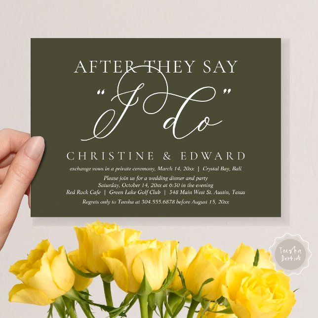 Invitation Après Avoir Dit Que Je Le Fais, Dîner Mariage Elop (After They Say I Do, Wedding Elopement Dinner Invitation Card, PDF, Romantic, in Olive Green)