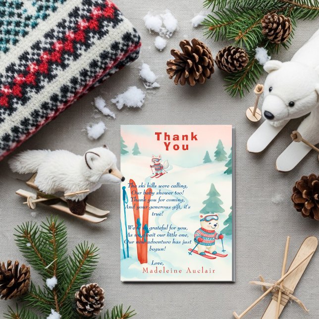Invitation Après Bébé Ski baby Polar bear fox Thank You card (Après Bébé Ski baby Polar bear fox Thank You card)