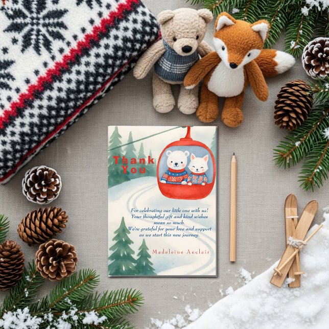 Invitation Après Bébé Ski Baby Woodland animals Thank You  (Après Bébé Ski Baby Woodland animals Thank You)
