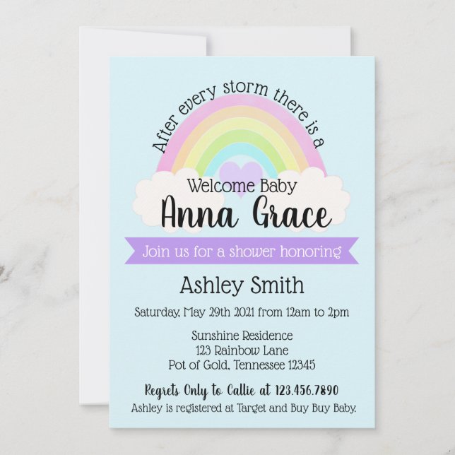 Invitation Après chaque tempête Il y a un Baby shower arc-en- (Devant)