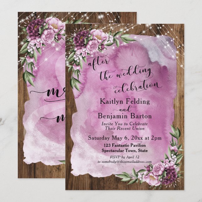 Invitation Après la célébration de mariage aquarelle rustique (Devant / Derrière)
