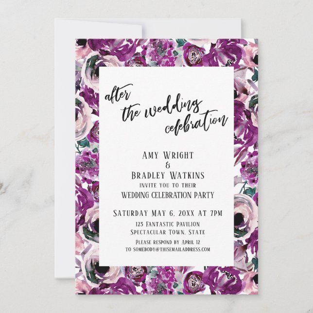 Invitation Après la célébration de mariage Fleurs peintes en  (Devant)