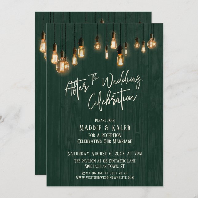 Invitation Après la célébration de mariage Green Wood & Light (Devant / Derrière)