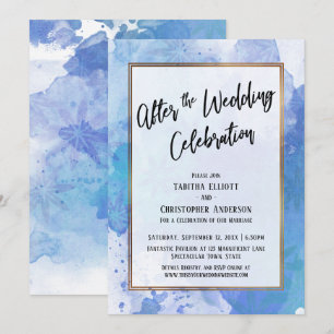 Invitation Après la célébration de mariage Or Bleu Abstrait