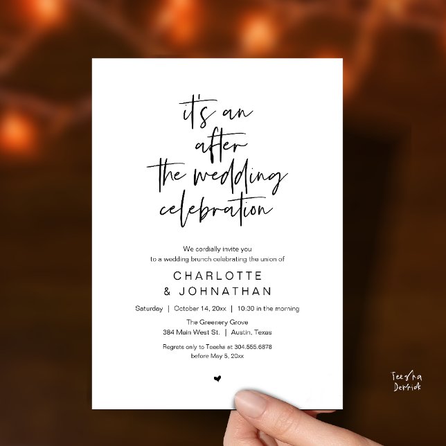 Invitation Après la célébration du mariage, brunch moderne (it's an after the wedding celebration, modern brunch invitation card in black and white)