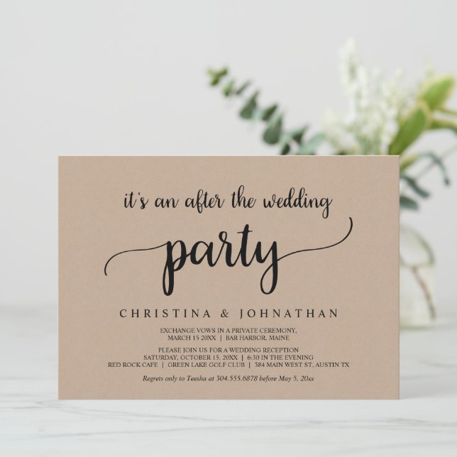 Invitation Après la fête de mariage, Rustic Kraft Elopement (Debout devant)