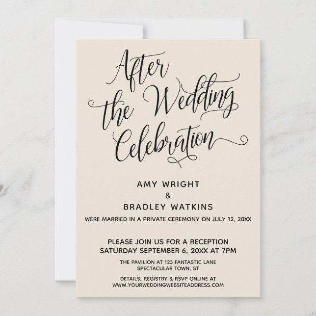Invitation Après la fête du Mariage Elégant Script Cream (Devant)