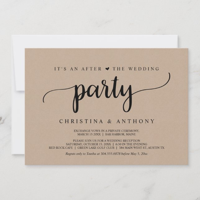Invitation Après La Fête Du Mariage, Rustic Kraft Elopement (Devant)