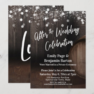 Invitation Après la fête Mariage Baril de bois et lumières