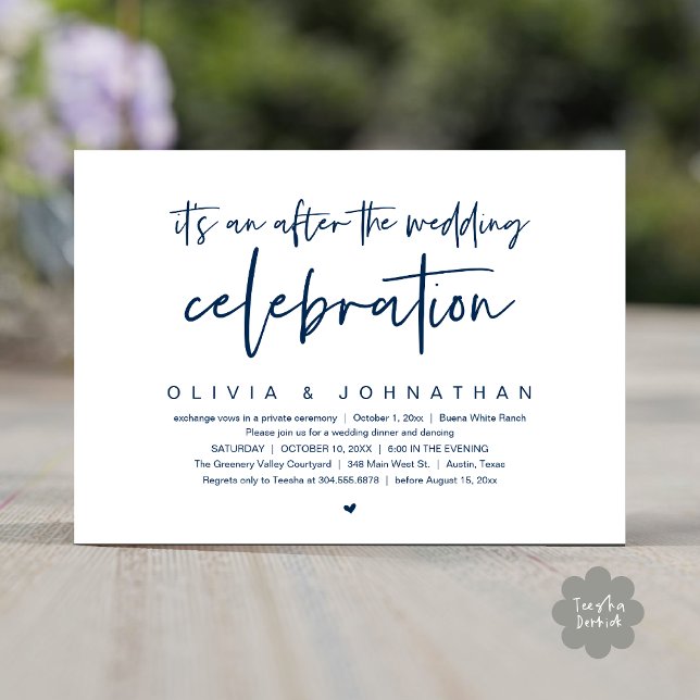 Invitation Après La Fête Mariage Dîner Moderne (It's an after The Wedding Celebration Modern Dinner Lunch Brunch Party Invitation Card PDF Navy Blue)